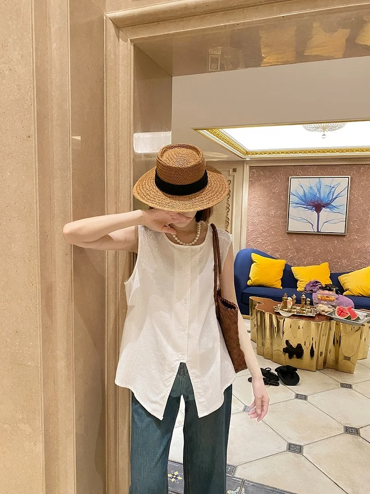 

Ele White Svel irt Women's Thin New Sle High-End Slim Fit Tank Top Vest Summer Faion Korean Loose Cotton Blend