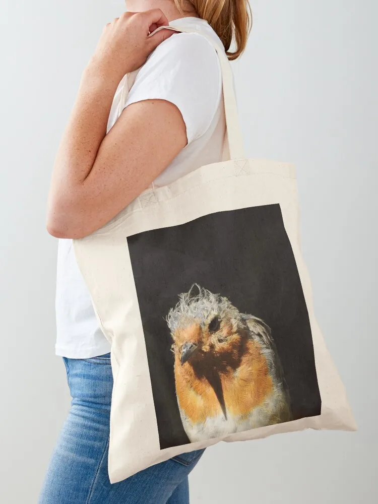 

Robin on black background Tote Bag personalized tote bag shopping bags foldable shopping trolley bag supermarket folding