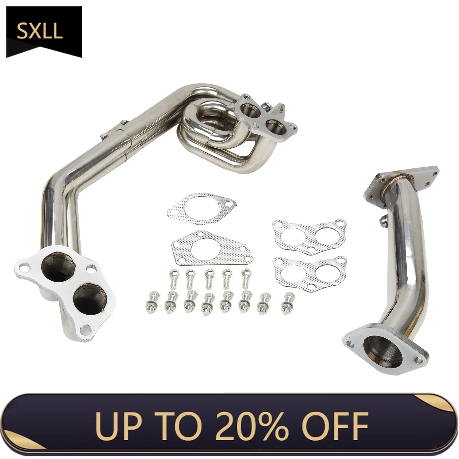 

SXLL New Exhaust Pipe Stainless Steel 2 pc Header + UP Pipe for 08-17 WRX/STi 2.5l EJ25 G3 G4 e Exhaust/Manifold EH28923