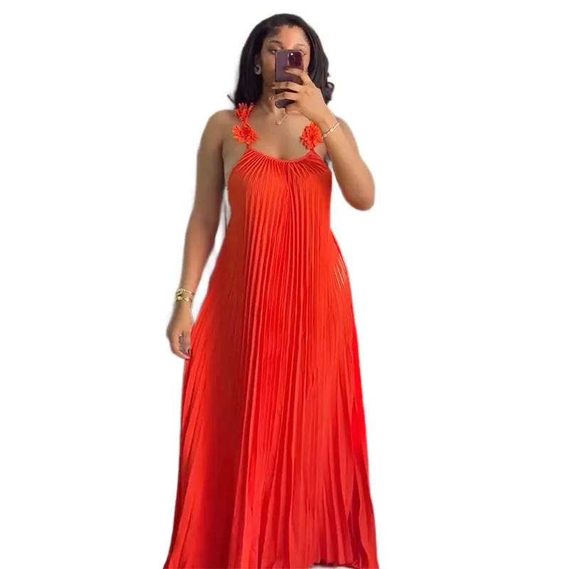 

The New Sweet Fresh Halter Backless Pleated Dress From Europe and America in Summer Is Fashionable and Breathable Women's Dress