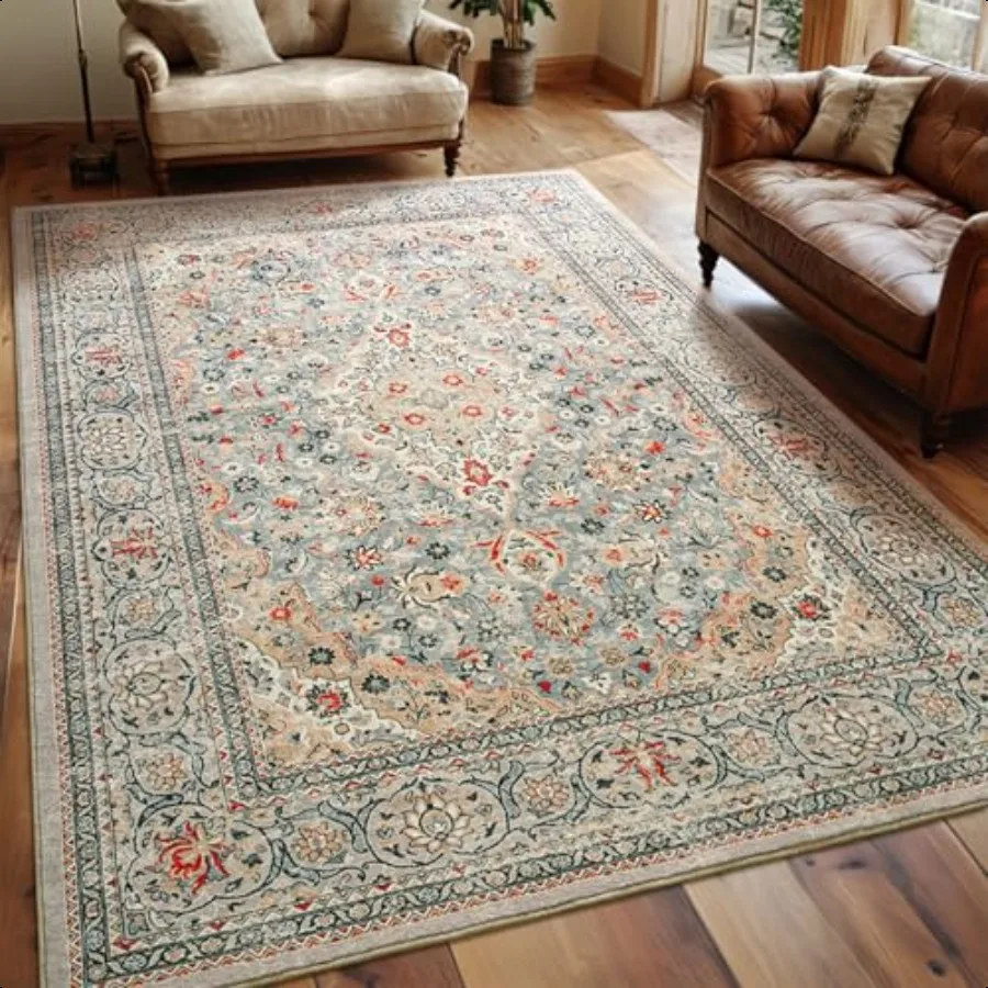 

Washable Rug 4x6 Beige Area Rugs Non Slip Indoor Low Pile Carpet with Rubber Backing for Living Room Kitchen Bathroom Entryway