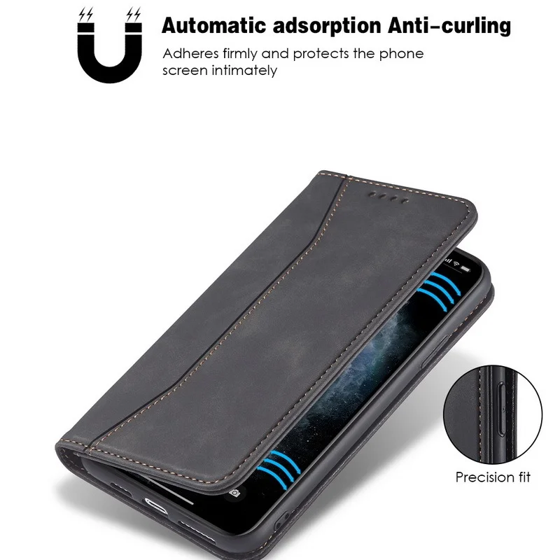 For iPhone 16 Pro Max 17 18Pro 15 Plus Flip Cell Phone Cover Magnetic Flip Cover PU Leather TPU Holder Mobile Phone Case view 4