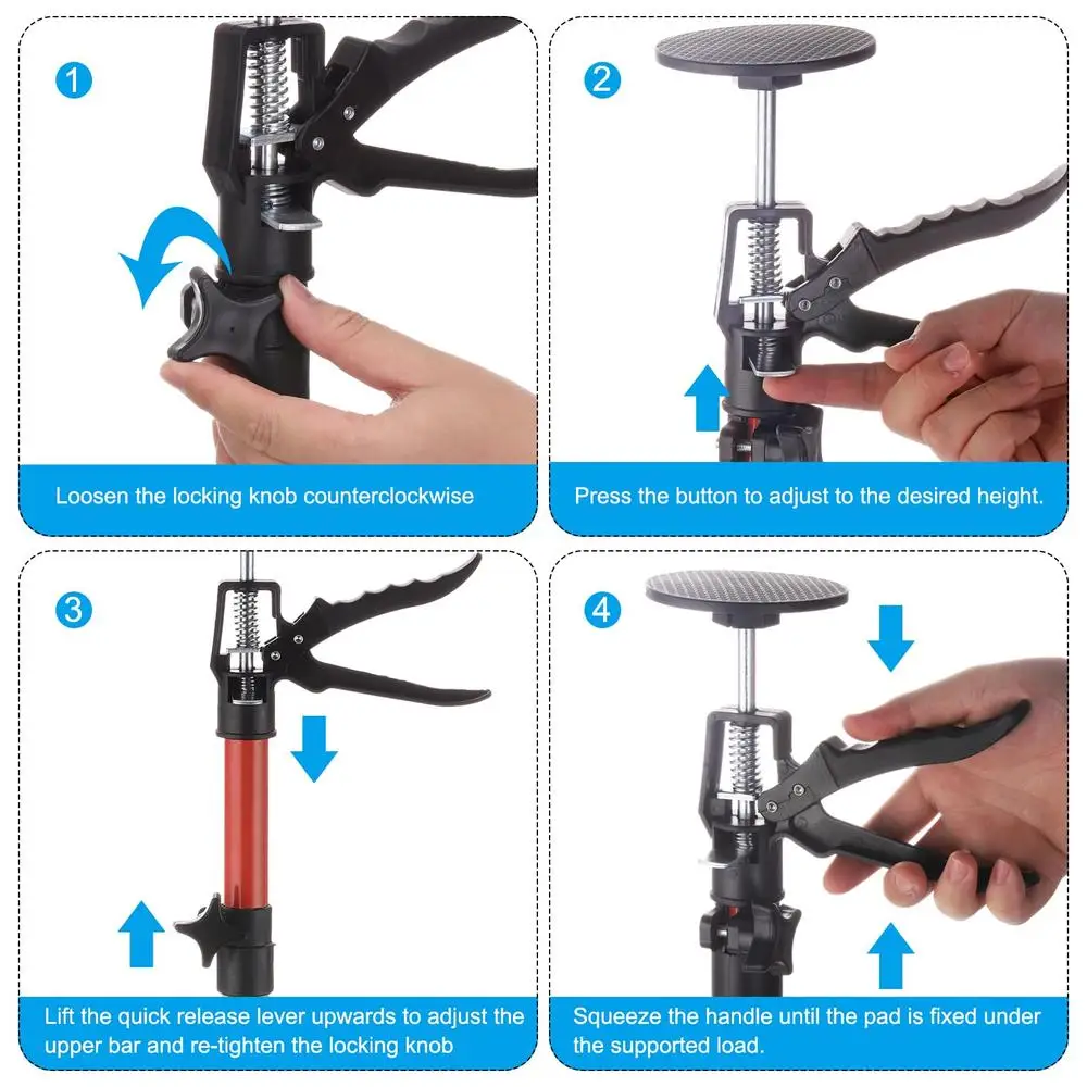 Telescopic Cabinet Jack Support Pole with Rotating Base 220lb Capacity Iron Construction