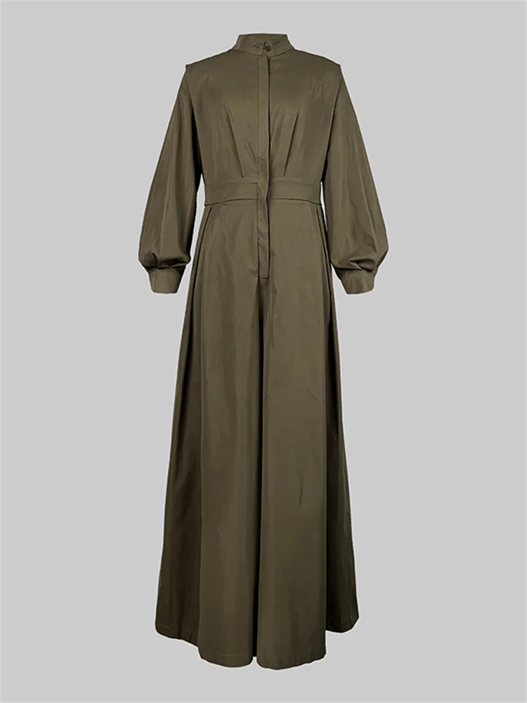 UOOZEE 2026 New Female Fashion High Waisted Wide Leg Jumpsuits Spring Long Sleeves Loose Buttoned V-Neck Office Jump Suits