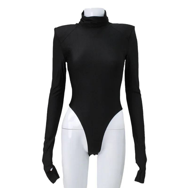 

Соблазнительный боди с высоким воротом, с подкладкой на плечах, с длинными рукавами, суперэластичное, облегающее, клубная одежда, леотард