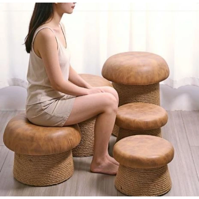 Ma Rope Sitting Pier Tatami Changing Shoes Living Room Solid Wood Balcony Mushroom Coffee Table Household Round Stools Ottomans