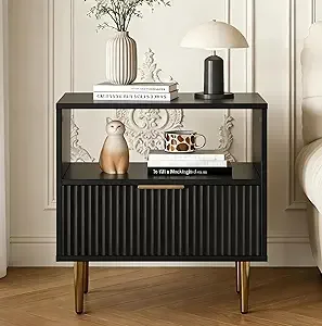 

luted Nightstand with Der, White End Table with Storage, Bed Side Table with Open Space or Bedroom, ern Night Stand with n Handl
