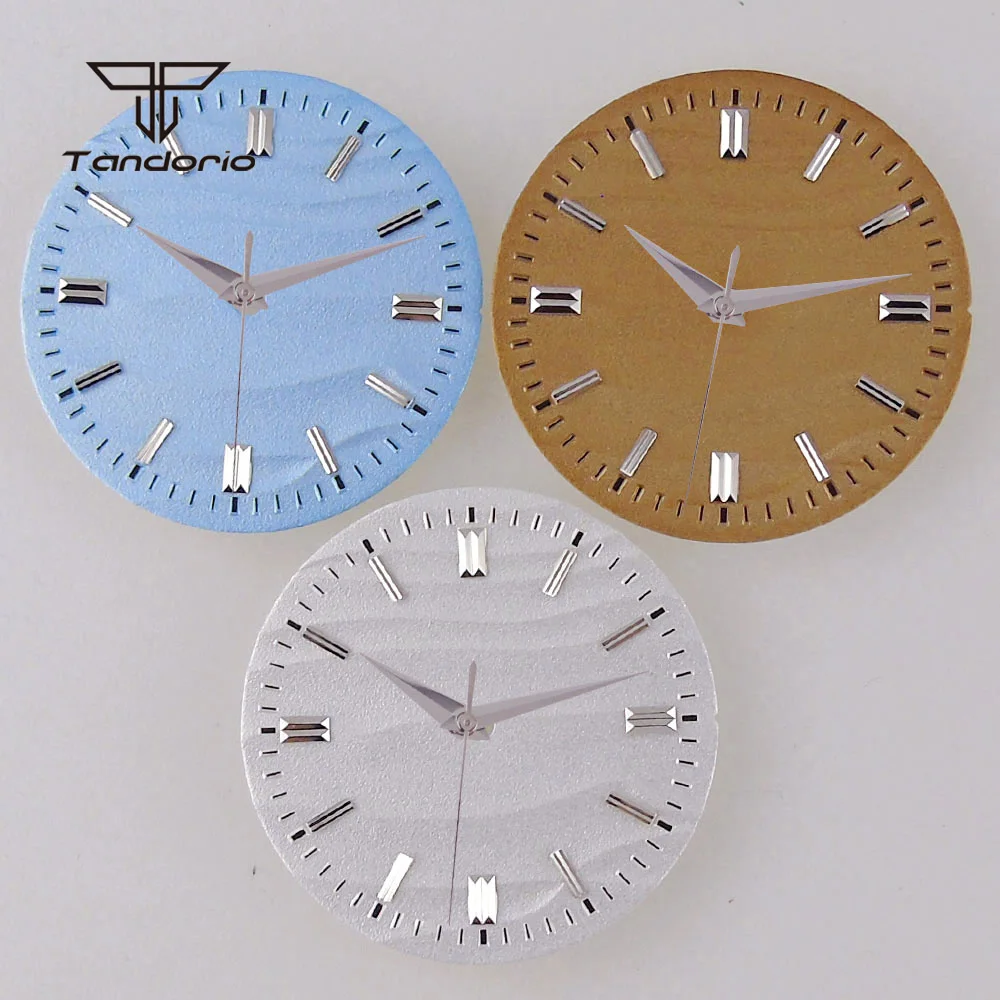 

29mm Sterile Watch Dial Blue/Yellow/White Face Baton Marks Silver Hands Luminous Fit NH35 NH36 ETA2824 PT5000 Automatic Movement