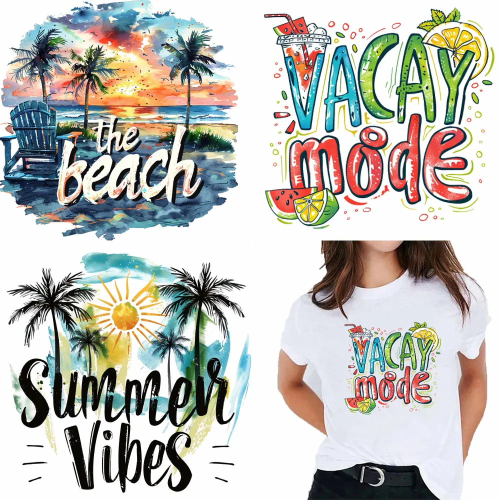 Summer Beach Ocean iron on Patches Summer Vaction heat transfer dtf transfers ready to press Theme patches for clothing