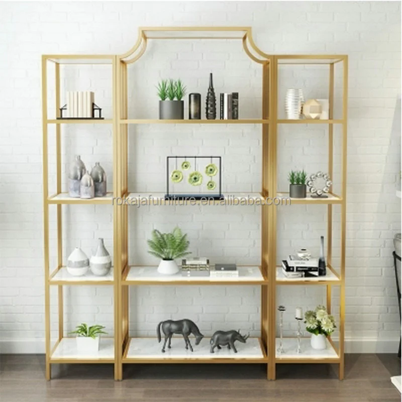 custom.Simple Frame Bookcase 4 Tier Large Space Metal Display Storage Shelves Study Room Library Office Antique Bookcase