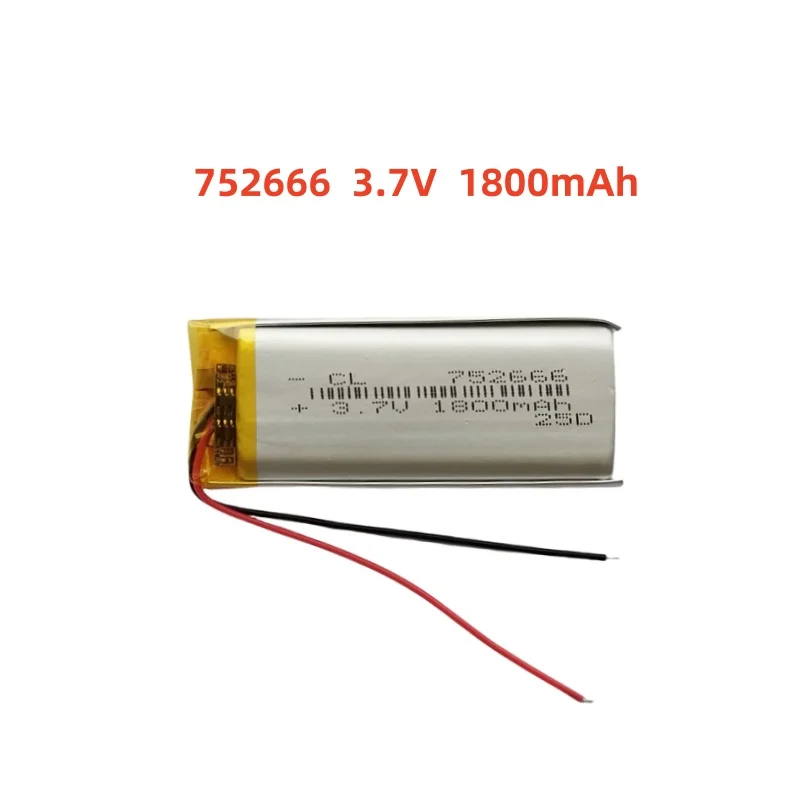 

3.7V 1800mAh Li-Polymer Replacement Li Lipo Battery 752666 JST 2Pin 1.0/1.25/1.5/2.0/2.54mm Connector For GPS Camera LED
