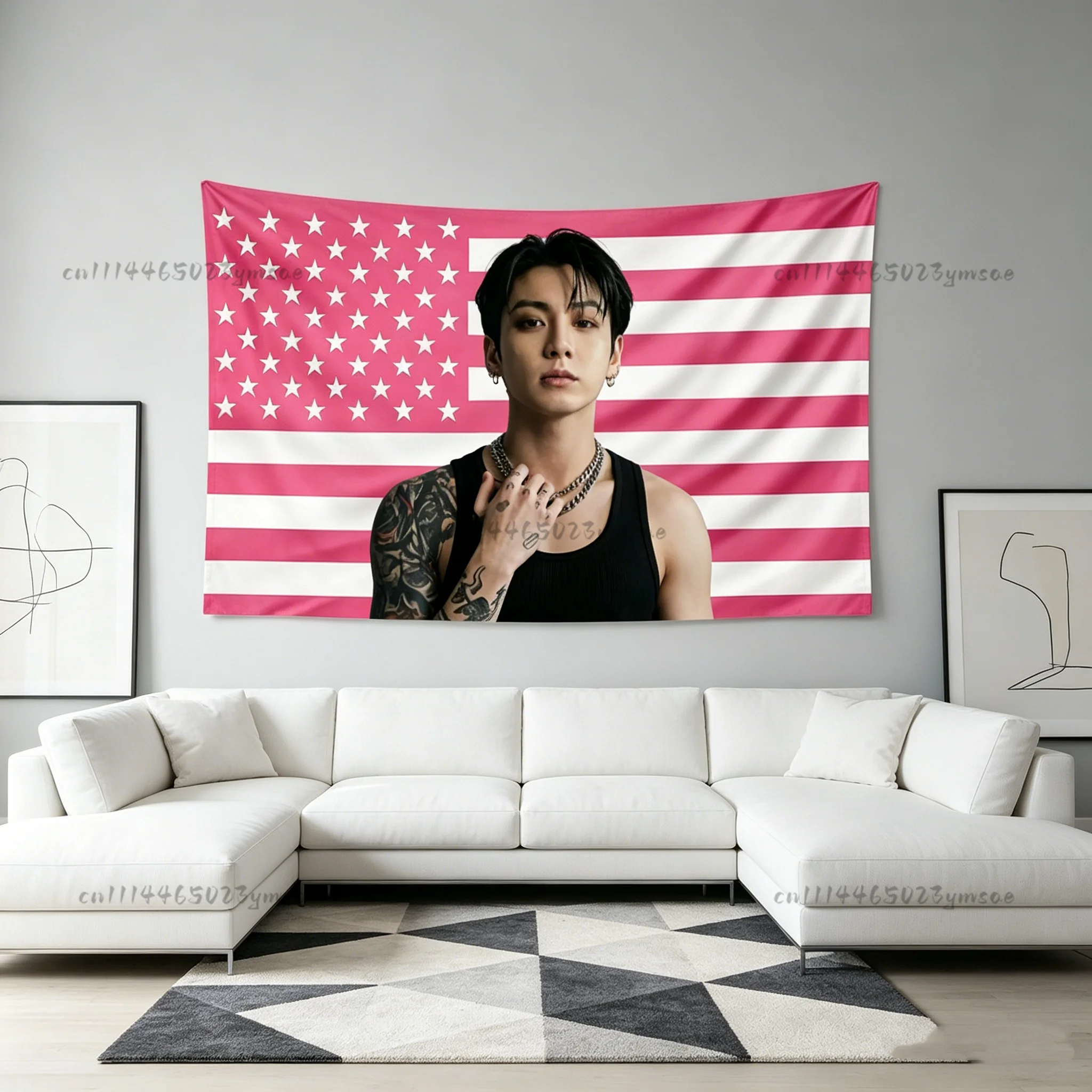 Unique Kpop Poster Wall Tapestries A-Jungkook Pink America Flags Tapestry Idol Wall Art Decor Aesthetic Dorm Room Banners Gifts