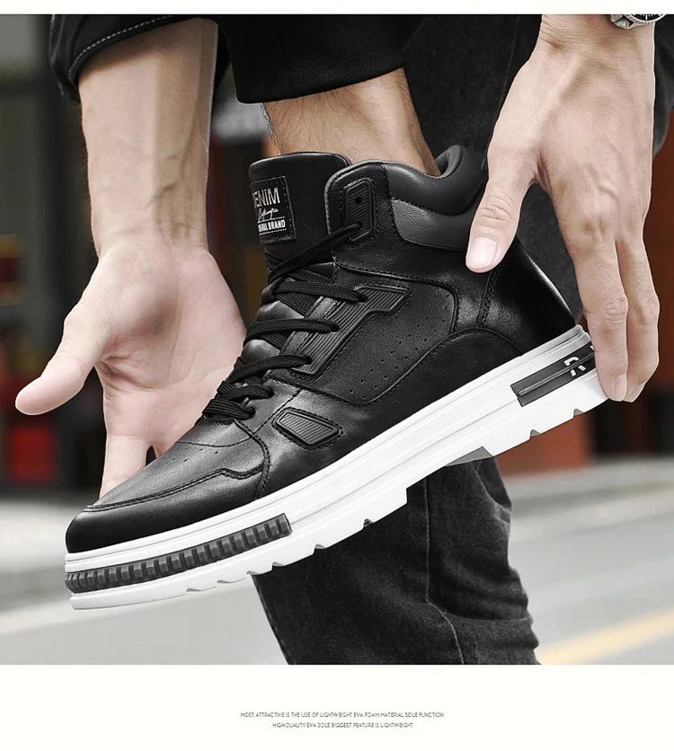 New Height Increasing 6/8CM Men's Leather Boots Breathable Casual Shoes Athletic Jogging Gym Shoes Fashion Leather Sports Shoes