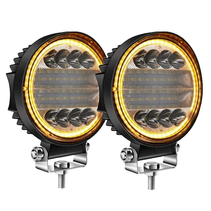 2X 4 Inch 60W LED Work Light Combo Spot Flood Off Road Driving Amber Fog Lamp