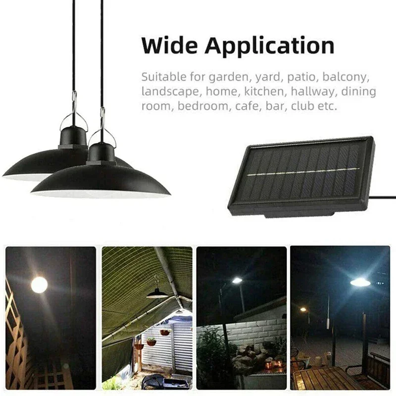 2/1 Head Solar Pendant Light Remote Outdoor Lamp Waterproof Power Garden Chandelier Indoor Garden Yard Shed Barn LED with Remote