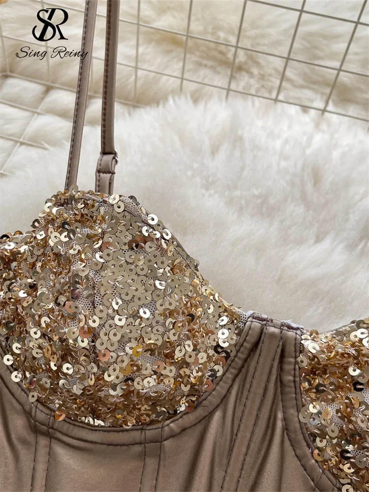 American Ins Sexy Bodysuits Fashion Sequins Corset Sheath Chic Women Rompers Clubwear Shiny Party Strap Playsuits