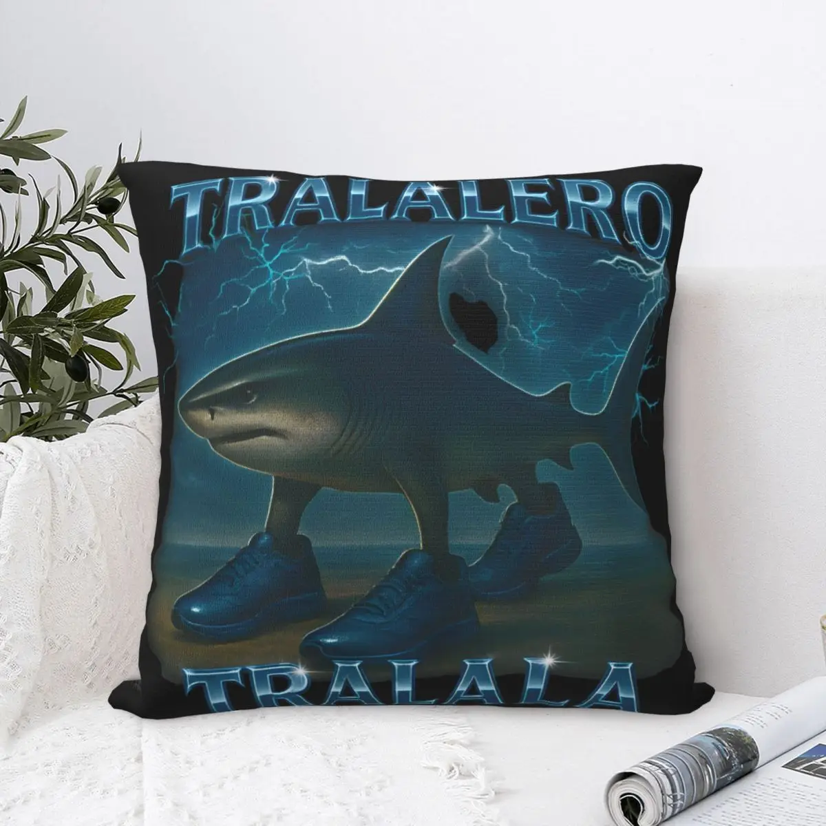 Tralalero Tralala Pillow Covers Bed Car Brainrot Meme Funny Shark Cushion Cover Cute Throw Pillow Case 45*45
