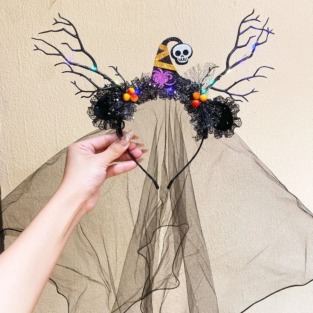 Funny Ghost Halloween Hair Hoop Sukll Mesh Bow Hairband Veil Gothic Style Headband Kids