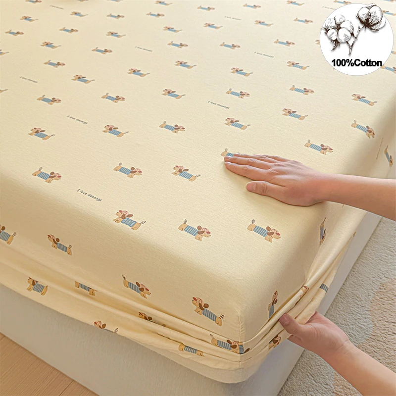 100% Cotton Mattress Cover Fitted Sheet, Soft Breathable 30cm Deep Pocket Wrinkle Resistant, All Season Comfort 1/2 Person Size