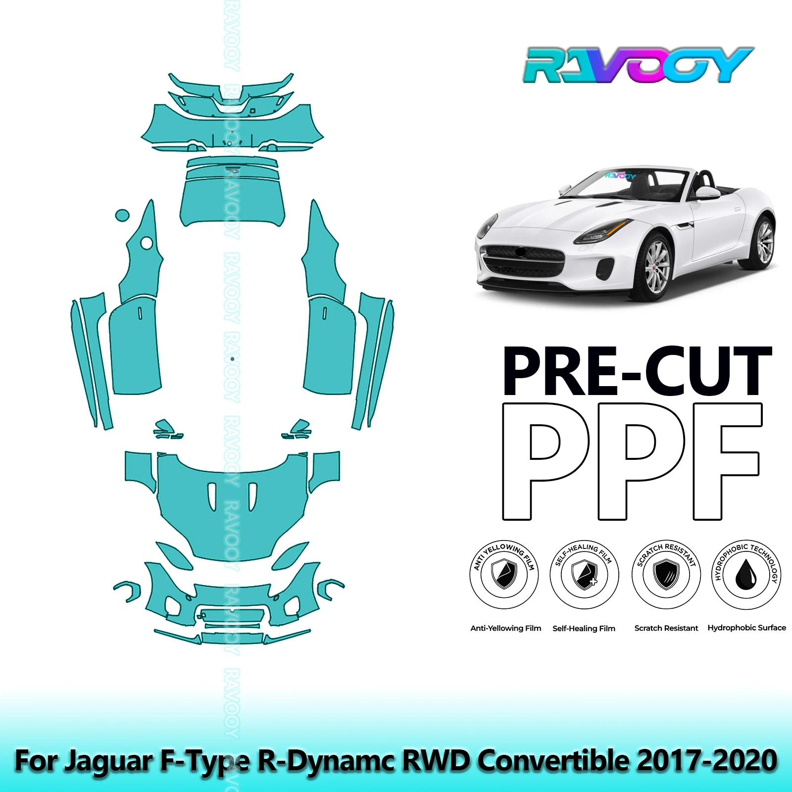

8.5Mil Precut PPF Paint Protection Film Full Vehicle For Jaguar F-Type R-Dynamc RWD Convertible 2017-2020Clear Bra