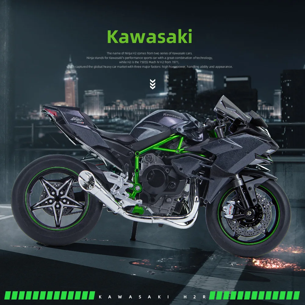 1:12 KAWASAKI-H2R Alloy Motorcycles Diecast High Simulation Model Toy Motorcycle Sound and Light Collection Gifts Toys for boys