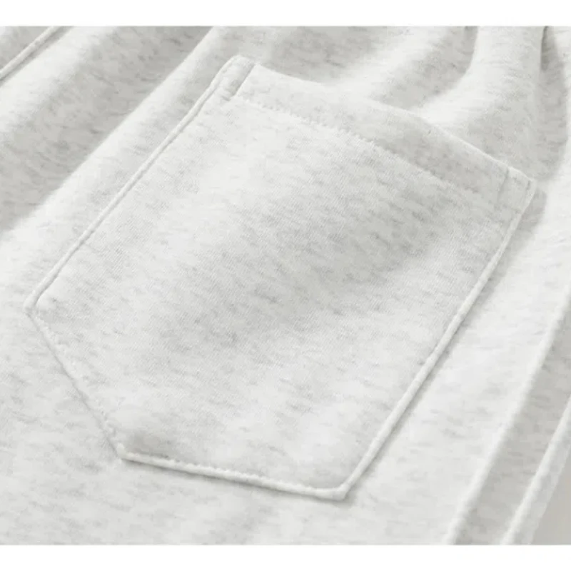 Men\'s Clothing Autumn Winter Trousers Cargo Wide Leg Flocking Solid Color Elastic High Waist Pockets Casual Loose England Pants
