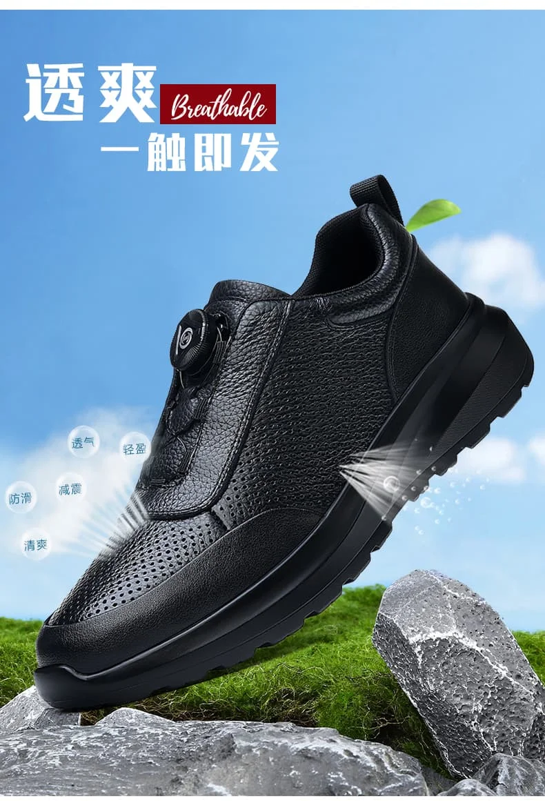 Sportliche Freizeitschuhe für Herren mit Automatikschnallen, bequeme Pendler-Schuhe, mehrlagiges Rindsleder, höhenvergrößerndes Innendesign – Detail 5