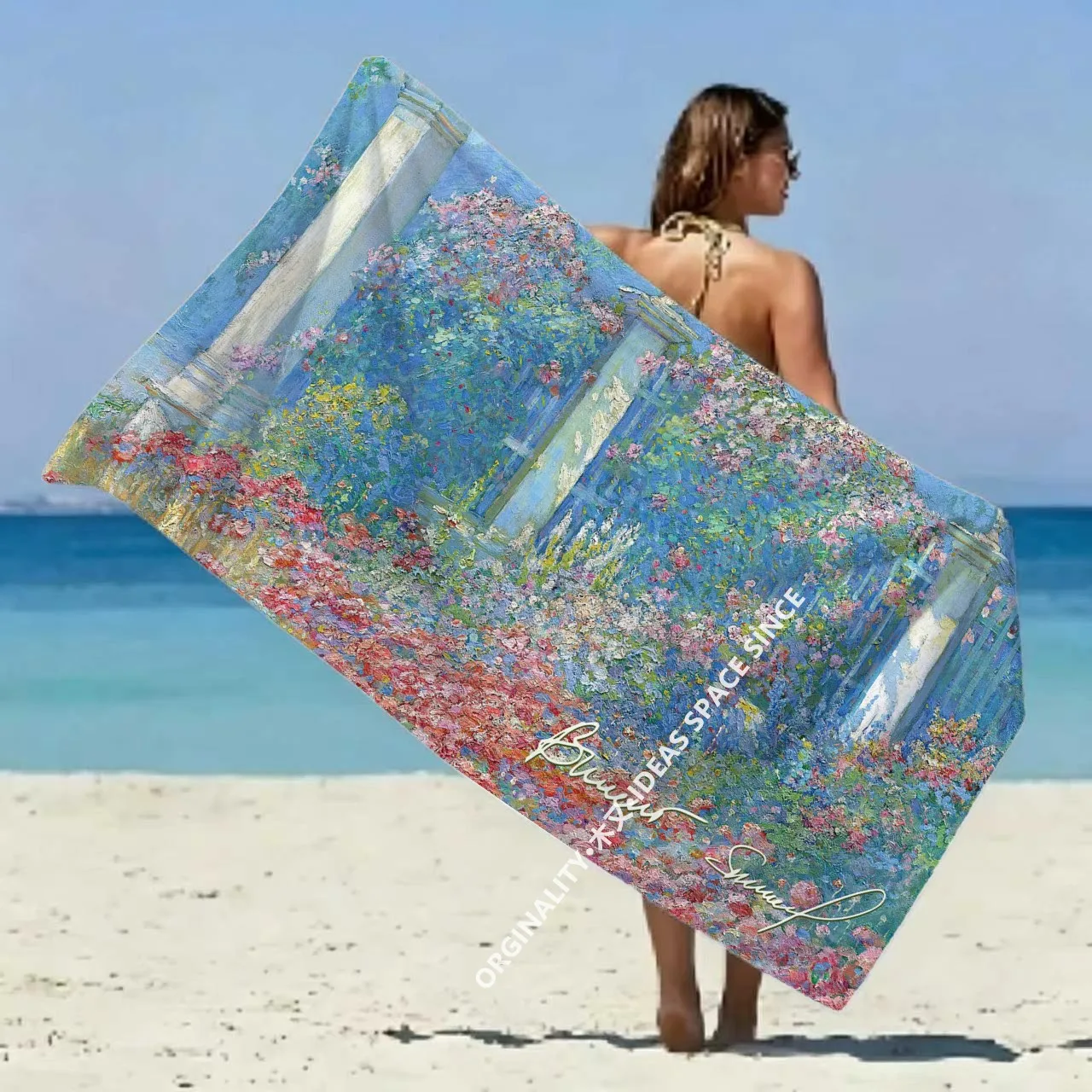 

Monet Style Floral Beach Towel Patterned Sunscreen And Windproof Suitable For Swimming Pool Camping Travel Blanket