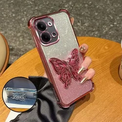 Glitter Plating 3D Butterfly Holder Phone Case on For Oneplus One plus 15 13 13R 13T 12R 12 11R 11 Pro T R Bracket Soft Cover