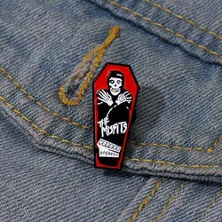 Misfits Coffin Enamel Pins Custom Skeleton Brooches Lapel Badges Gothic Cool Punk Dark Jewelry Gift for Friends