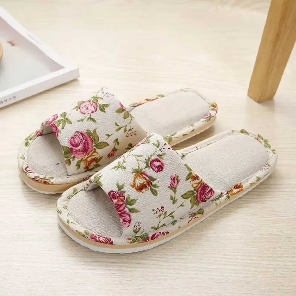 Cute Linen Material Linen Home Slippers Non-slip Design Four Season Non-slip Sandals Casual Slides House Slippers Adults Wear