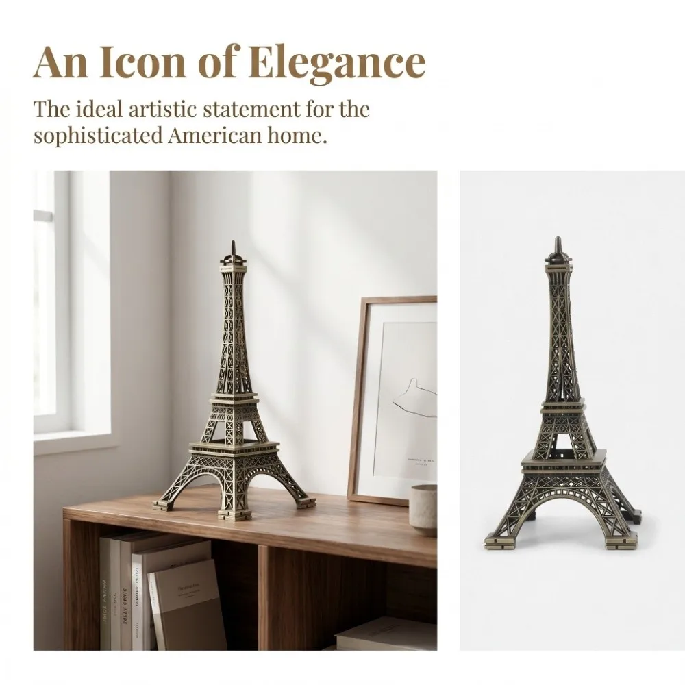 Bronze Tone Paris Eiffel Tower Figurine Statue Exquisite Craft Creative Eiffel Tower Model Miniature Replica Stylish