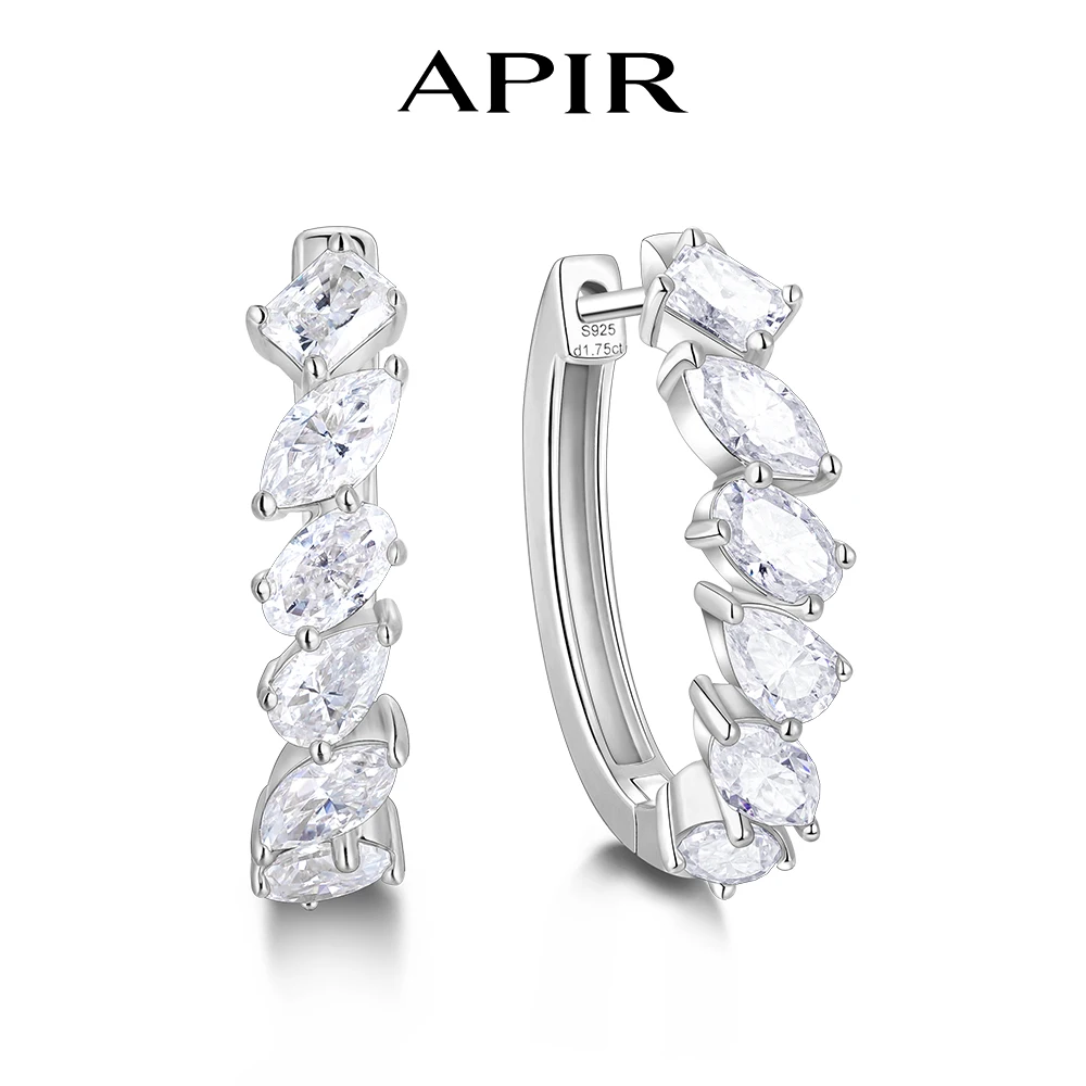 APIR 20mm Mixed Cut Moissanite Hoop Earrings for Women 925 Silver Hypoallergenic Sparkling Hoops Huggie Wedding Party Jewelry