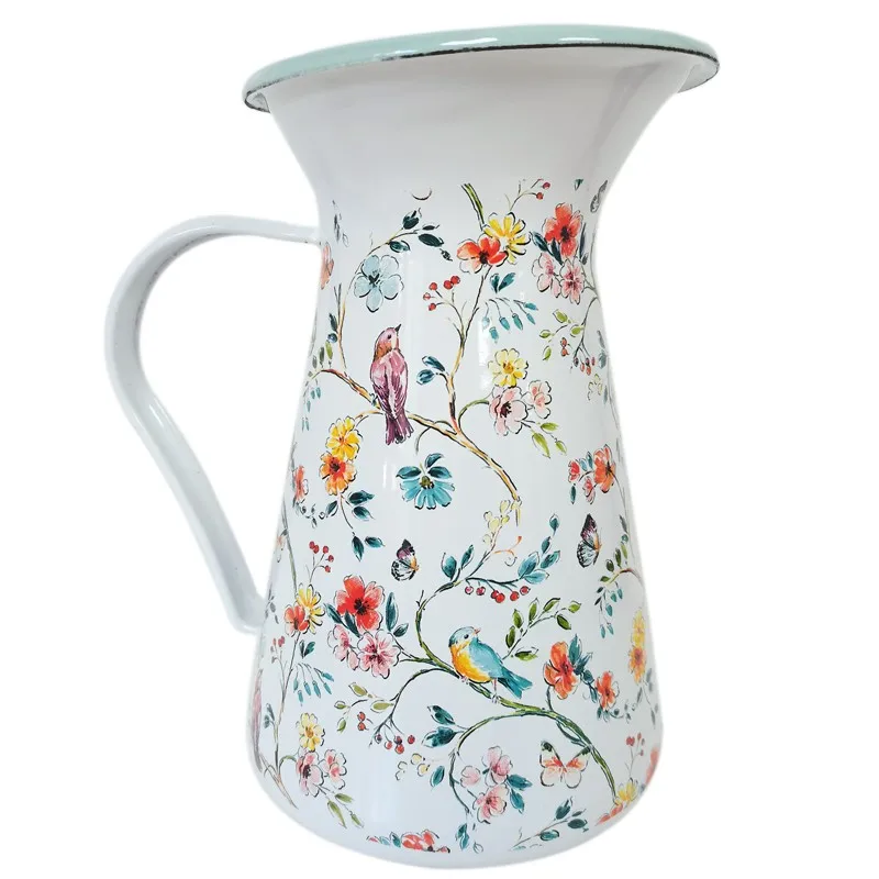 Village Chic Vase Enamel Vases Farmhouses Milk Pot Vase Decorative Kettle For Home Decoration Wedding Spark