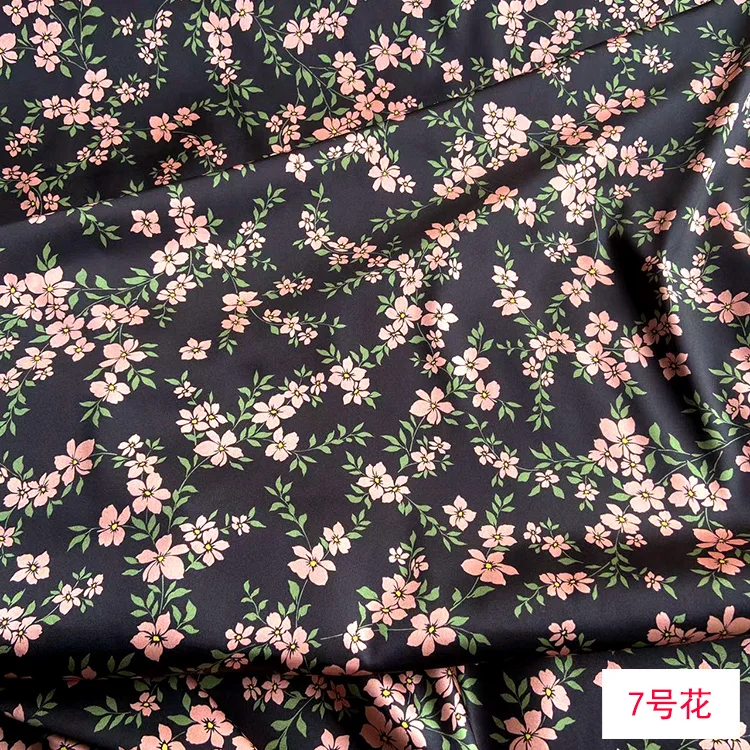 Vintage Floral Black Natural Mulberry Silk Fabric 19mm Stretch Satin Digital Print