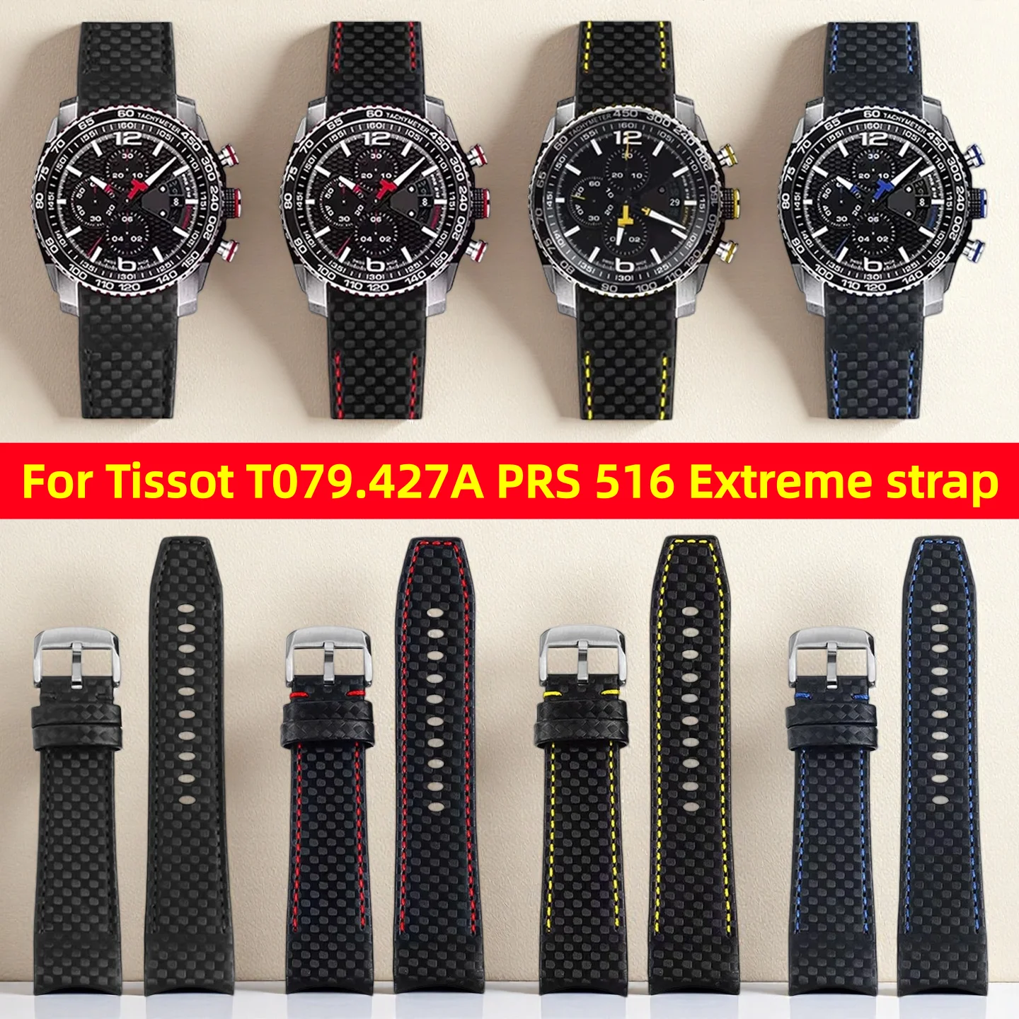 Correa de reloj de cuero curvada de 23mm para Tissot PRS 516 Extreme T079.427A, correa de reloj transpirable y duradera, reemplaza los accesorios del reloj
