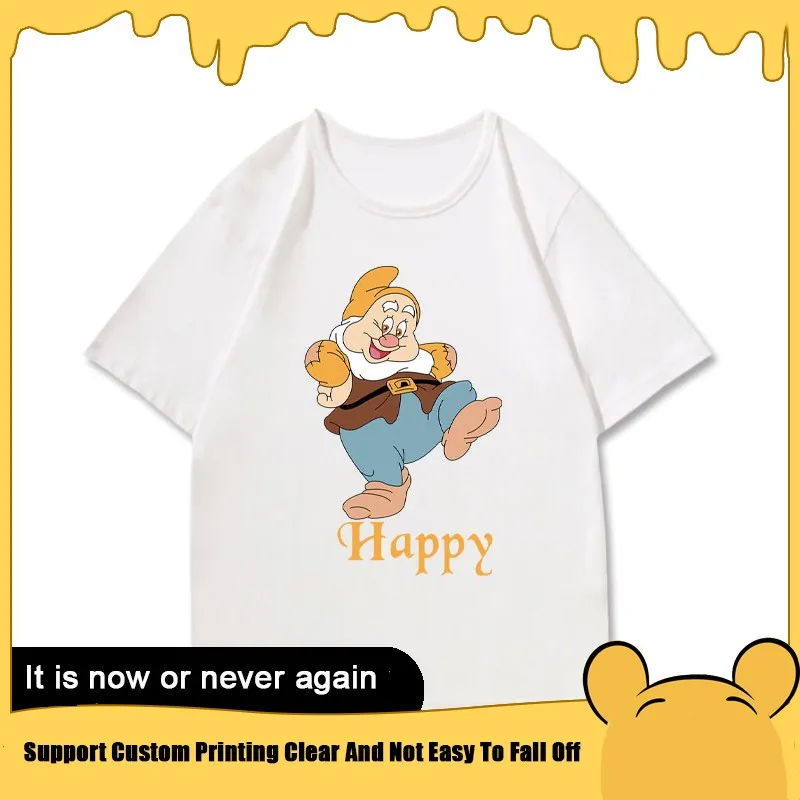 Seven Dwarfs Cartoon Short Sleeve T-shirt Women's Trend Brand T-shirt Girls Disney Animation Clothing Trend