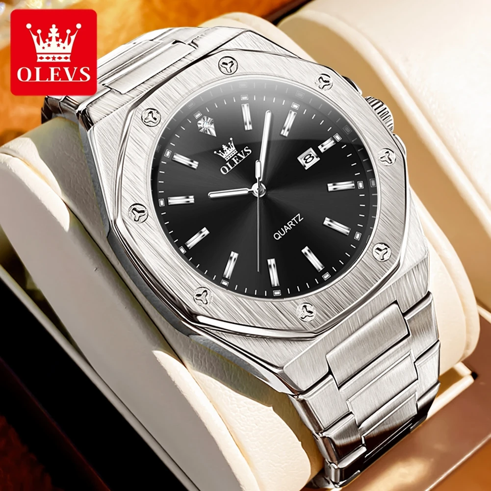 Luxury Watch Top 10 - OLEVS 3613：高級感あふれるメンズ腕時計。オリジナルステンレススチール製、シンプルでスタイリッシュ、防水機能付き、夜光表示、日付表示、ビジネスシーンにも最適なクォーツ時計。