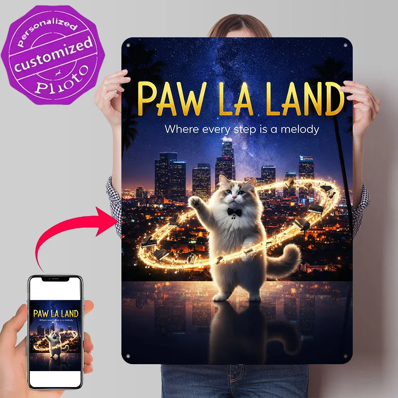 Paw La Land Cat Movie Metal Poster Perfect Gift for Fans Lovers Personalized Wall Art Metal Sign for Decoration Room Funny Signs