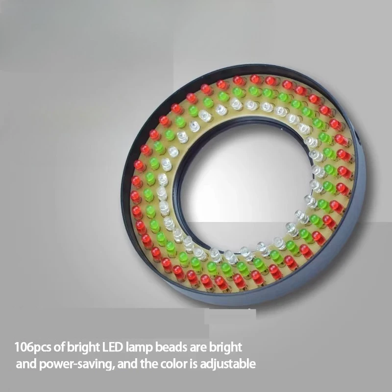 

Industrial Universal Camera Tri Color LED Ring Light Source CCD Adjustable Microscope Illumination 106LED