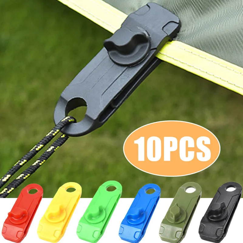 10PCS Outdoor Tarpaulin Clips Camping Tents Awning Wind Rope Clamp Equipment Plastic Clip Buckle Fixed Jaw Grip Hook Accesorios