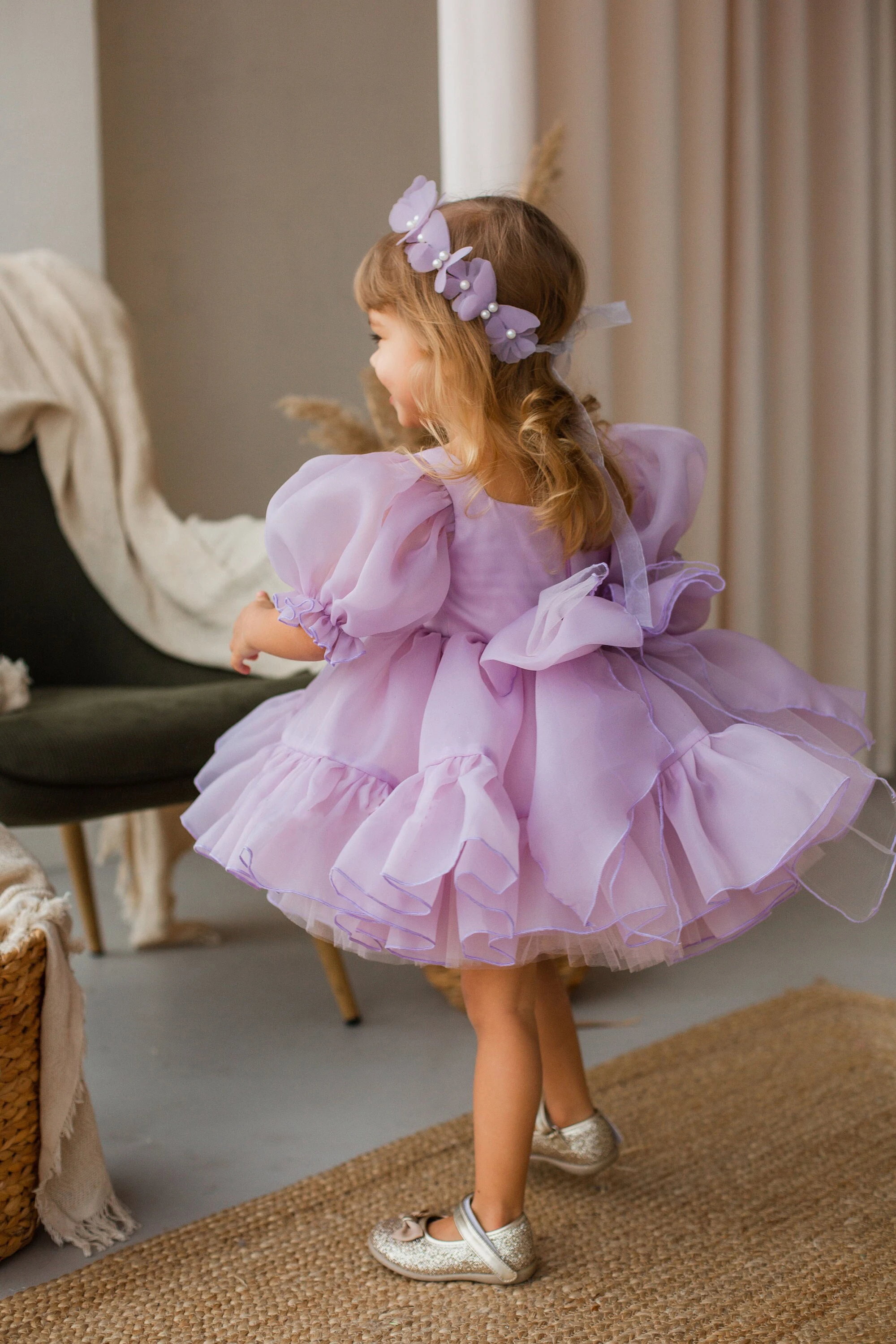 Lovely Lilac Tutu and Tulle Puffy Flower Girl Dress Baby Birthday Gift Party Princess Pageant Toddler First Communion Gowns