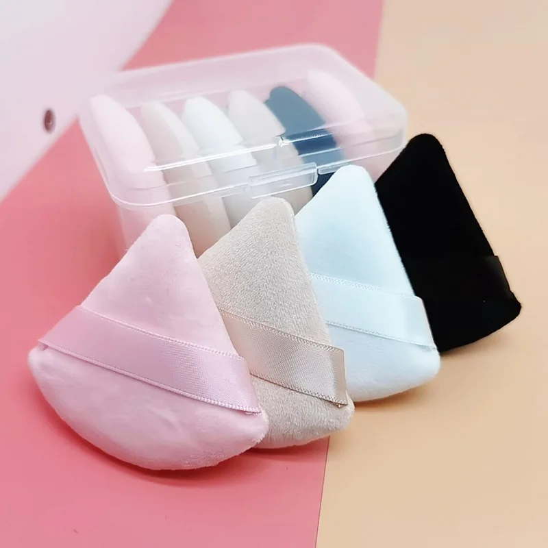 1/6Pcs Triangle Puff Washable Velvet Mini Makeup Sponge Eyeshadow Foundation Blush Cosmetics Soft Cotton Lightweight Powder Puff