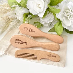 Cepillo de madera para bebé de lana Natural pura personalizado, peine, cepillo para el pelo para recién nacido, regalo para Baby Shower