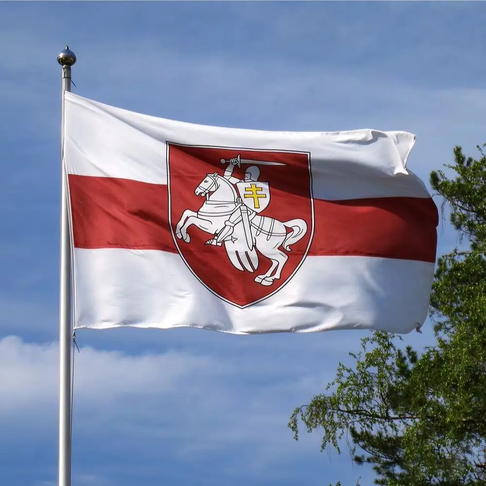 Belarus White Knight Pagonya Flag 150x90cm Polyester Belarusian Ensign with Coat of Arms flag Outdoor Indoor Decoration