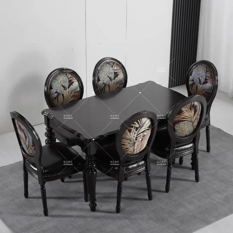 American solid wood dining table and chair combination rectangular table French second-hand black small apartment living room ho