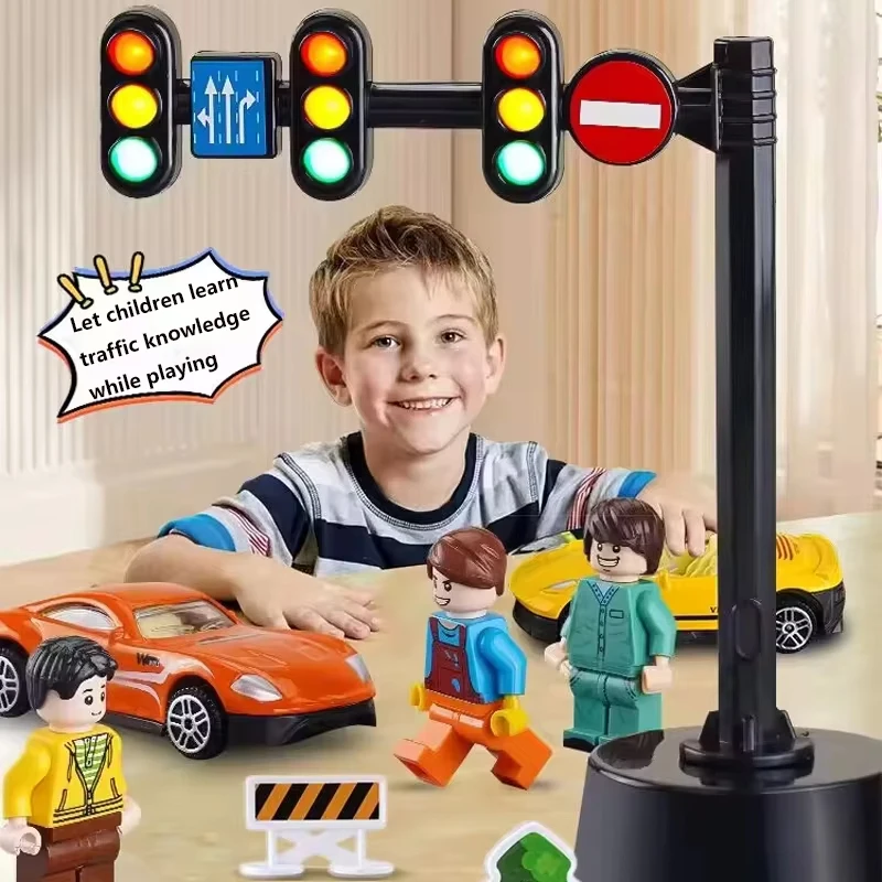 Safety Dducation Traffic Light Toy Traffic Signs and Crosswalk Light Signal Toys Signpost Barrier Speed Limit Indicator Warning