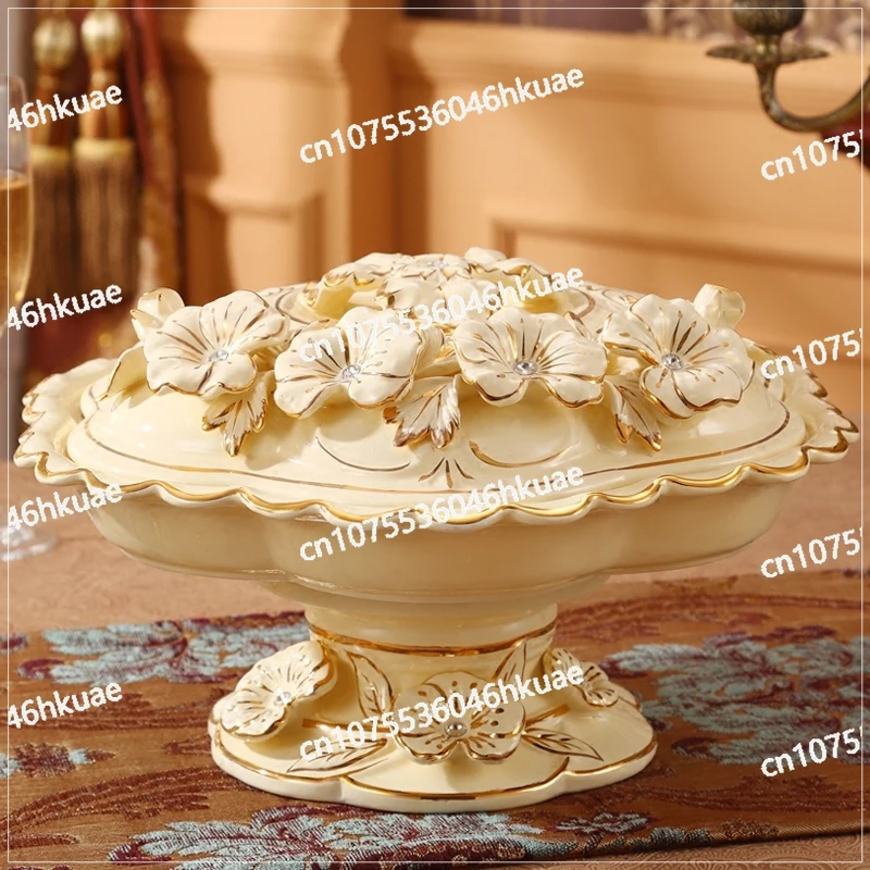 

Rotatable European Ceramic Fruit Plate Luxury Fruit Plate Creative Modern Living Room Dried Fruit Plate Grid Candy Box with Lid