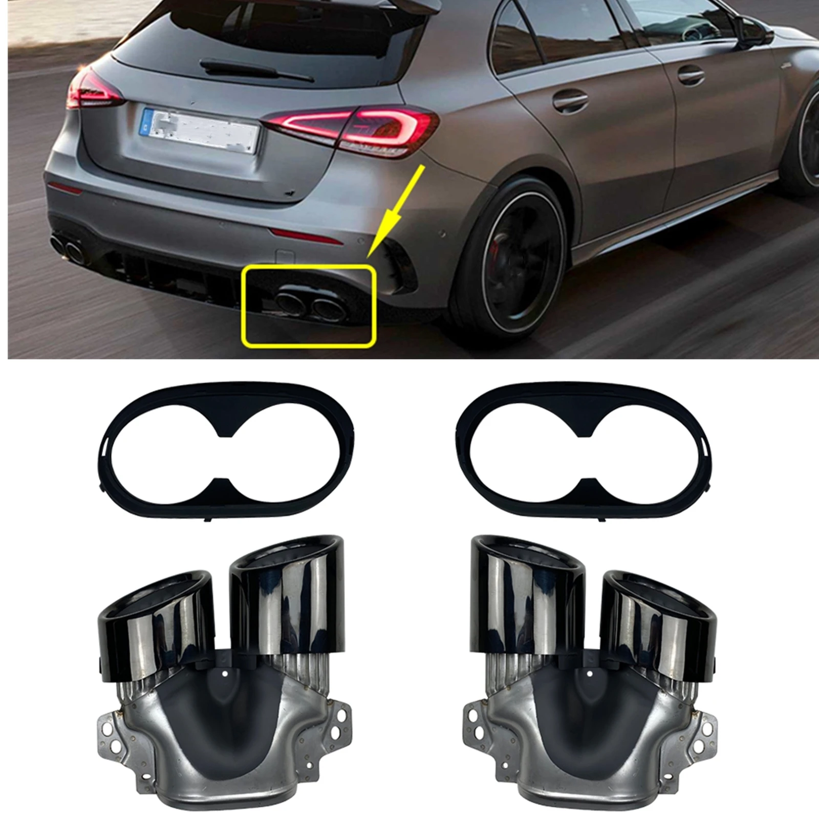 

Rear Muffler Exhaust Tips Pipe w/ Bracket Trim For Mercedes Benz A CLA Class W177 A35 C118 CLA35 X247 GLB35 A45S AMG