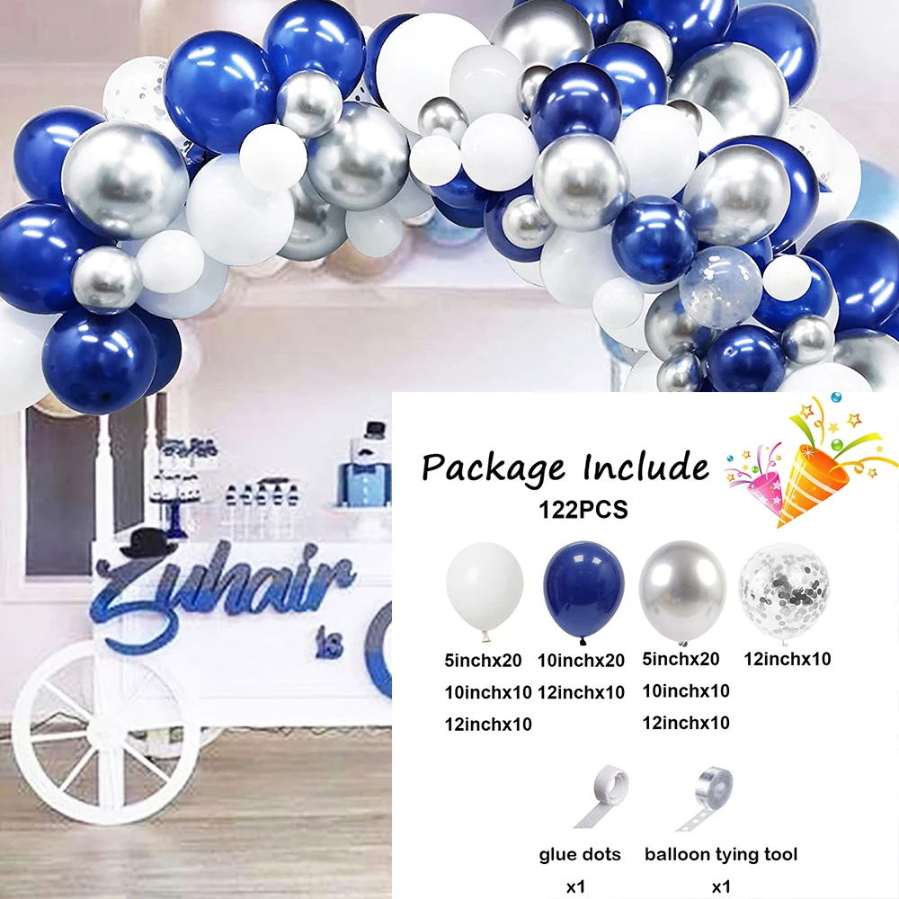 122Pcs White Navy Royal Blue Balloons Arch Garland Kit Silver Confetti Ballon Wedding Boys Baby Shower Birthday Party Decoration